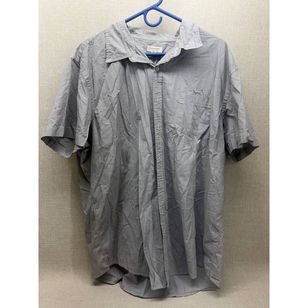 Sonoma Life + Style Mens XXL Gray Cotton Short Sleeve Button Down Shirt Pocket
